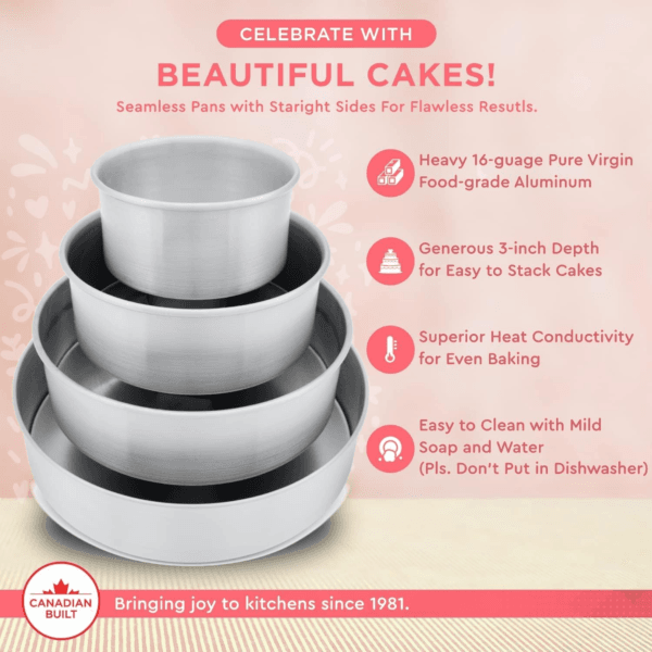 Crown 12-Inch Heavy-Duty Cake Pan, 3-Inch Depth, Even Heating, Made in Canada - Image 3