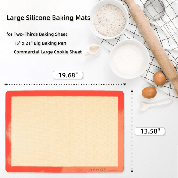 Silicone Baking Mats for Two Thirds Size Pan, 2/3 Non-Stick Silicone Baking Sheet Liners for Cookies/Pastries/Chicken/Vegetables, Food Grade Silicone Mat for 15 X 21-Inch Big Sheet, 1 PCS - Image 2